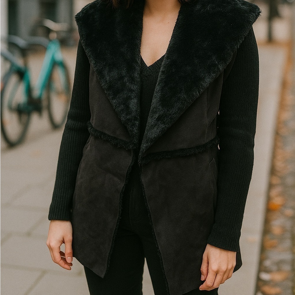 C&C California | Black Faux Fur Sweater Jacket | Sz XS